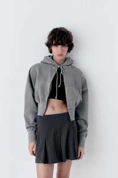 Мини-юбка с складками ZARA, темно-серый