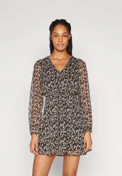Летнее платье Vifalia V-Neck L/S Version Short Dress VILA, цвет black aop hazel
