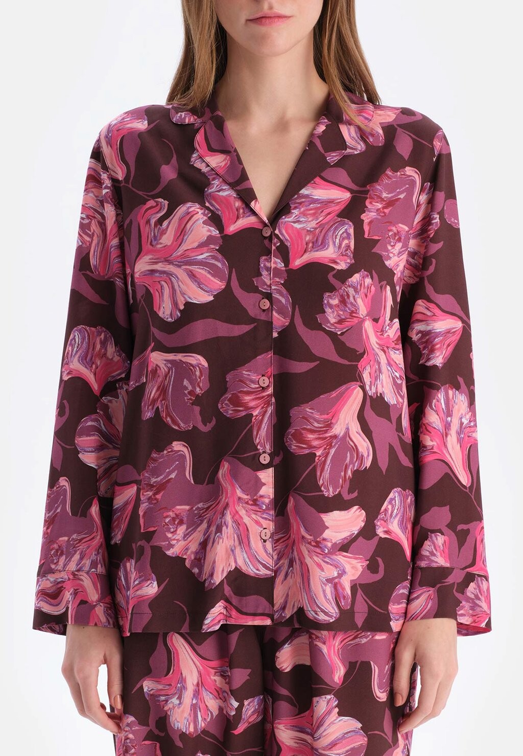Верх пижамы LONG SLEEVE COLLAR FLORAL REGULAR DAGI, Бордо