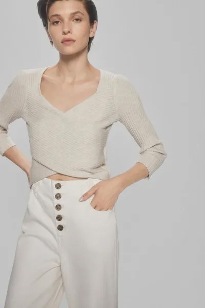 Укороченный трикотажный топ с запахом Pedro del Hierro, бежевый