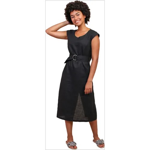 Платье J-Splash, лен, в классическом стиле, карманы, размер 54, черный