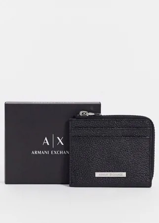 Черный кожаный кошелек на молнии с логотипом Armani Exchange-Черный цвет