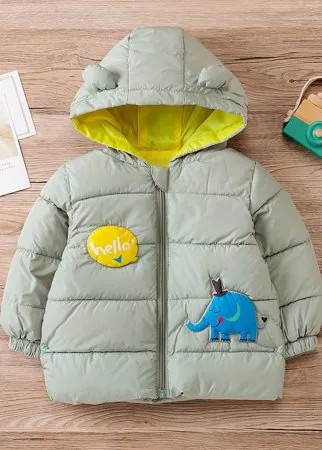 Для мальчиков Утепленная куртка слоган & с принтом слона с ушками 3D с капюшоном