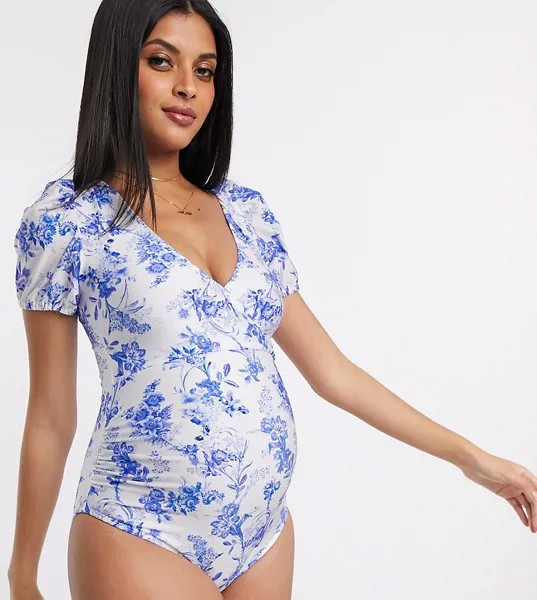 Слитный купальник с запахом и цветочным принтом ASOS DESIGN Maternity-Многоцветный