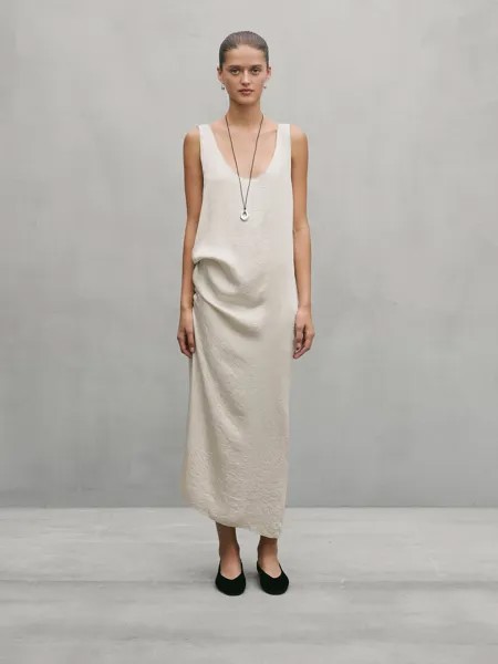 Длинное платье с круглым вырезом - студия Massimo Dutti, бежевый