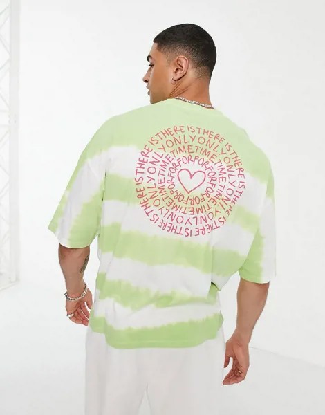Зеленая oversized-футболка в полоску с принтом тай-дай и принтом на спине ASOS DESIGN-Multi