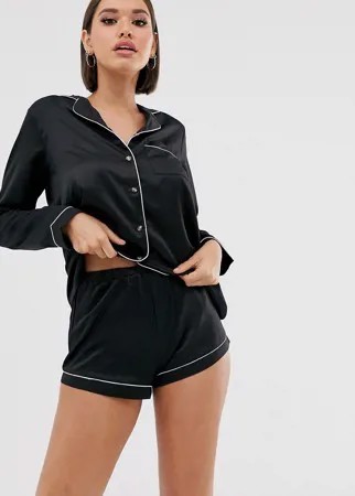 Комбинируемая черная атласная пижамная рубашка Loungeable-Черный