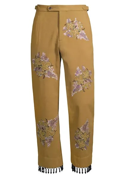 Осенние королевские брюки с бахромой и цветочной вышивкой Bode, мультиколор