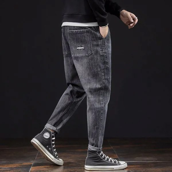 Джинсы мужские модные брендовые свободные Стрейчевые мужские шаровары Новинка весна-осень 2021 натуральные модные длинные брюки для инструментов джинсы для мужчин