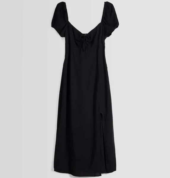 Платье Bershka Midi With Tied Neckline, черный
