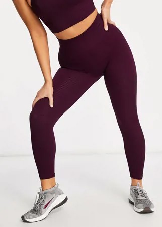 Бордовые бесшовные леггинсы в рубчик HIIT-Фиолетовый цвет