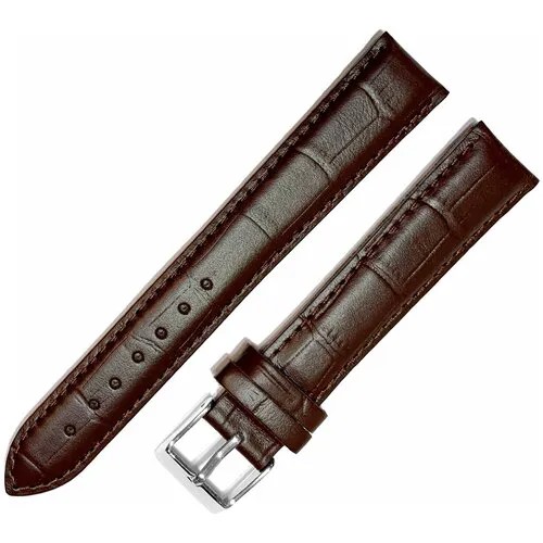 Ремешок 1807-01-1-2 Д Kroko Коричневый кожаный ремень 18 мм для часов наручных длинный из кожи натуральной мужской удлиненный