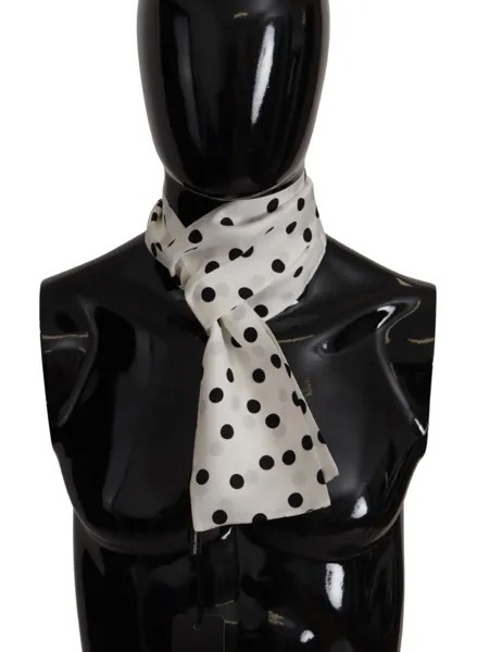 DOLCE - GABBANA Шарф Белый шелковый платок в горошек с запахом на шею 140см x 12см 300долл. США