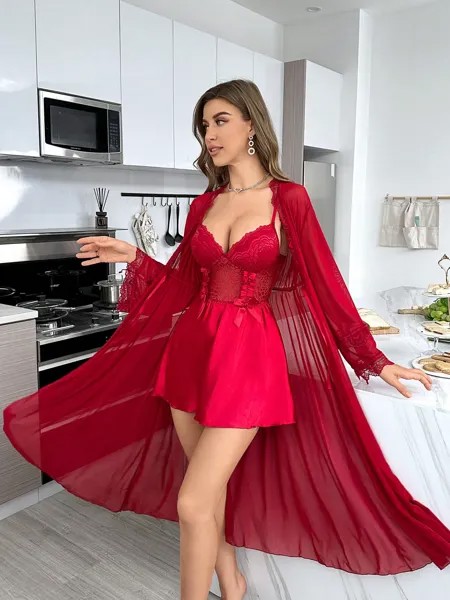 Silky Spell Женская пижама Платье-рубашка с длинными рукавами и кружевные рубашки-дудочки, сексуальные юбки и боковые Комплекты Shein, белый/бордовый