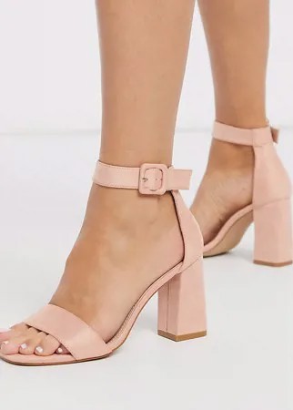 Светло-розовые босоножки на блочном каблуке с квадратным носком для широкой стопы RAID-Розовый