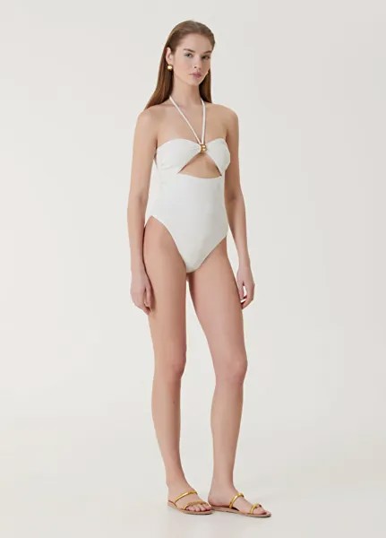 Купальник с вырезом и логотипом B Balmain, белый