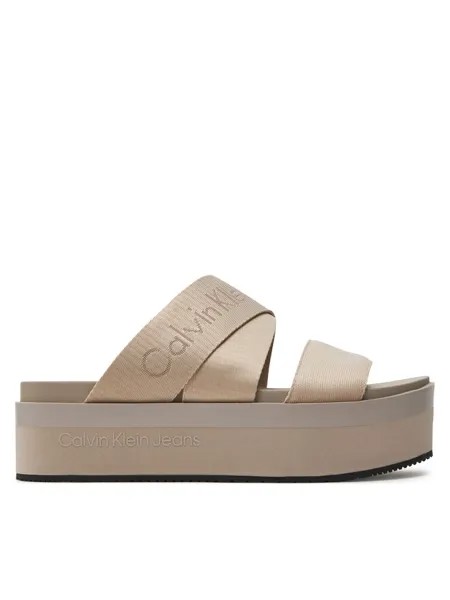 Шлепанцы Calvin Klein Jeans Flatform Sandal Webbing In Mr, бежевый