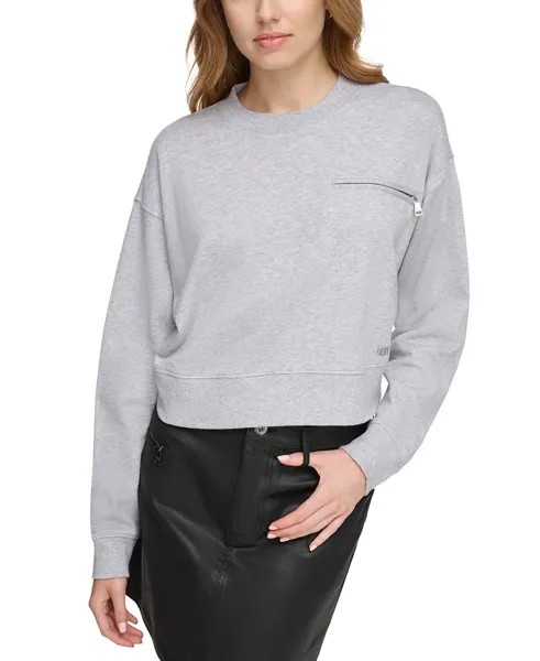 Женская толстовка с заниженными рукавами и карманами на молнии DKNY Jeans, серый