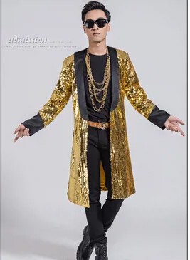 Мужской золотистый смокинговый пиджак, сценические костюмы для певицы, блестящий смокинговый пиджак, зеленое золото, смокинговый Блейзер, ...