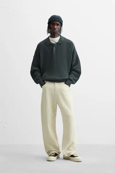 Рубашка-поло purl knit ZARA, цвет duck green
