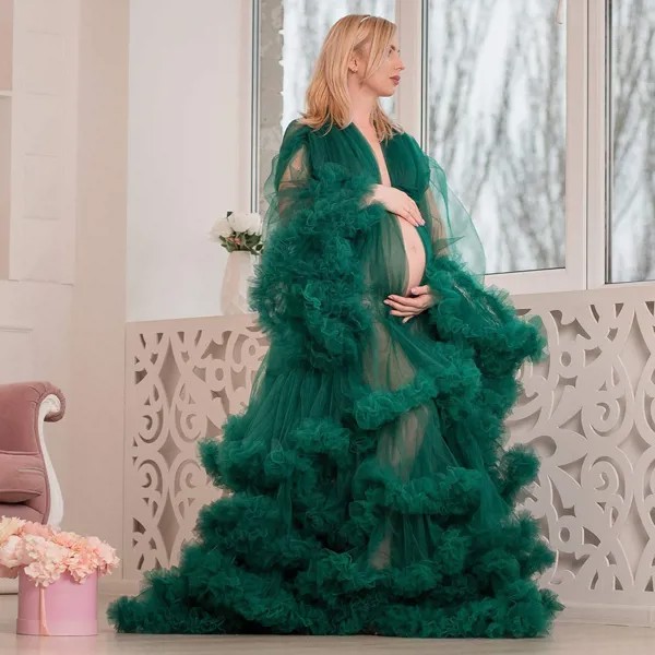 Изумрудно-зеленое женское длинное Тюлевое Платье для фотосессии пляжное платье для дня рождения Тюлевое платье для невесты пушистое Тюлевое платье для беременных на заказ