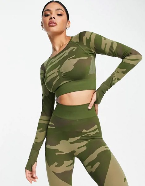 Бесшовный камуфляжный лонгслив ASOS 4505-Зеленый цвет