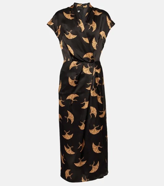 Платье из шелкового атласа с принтом и запахом Dries Van Noten, черный