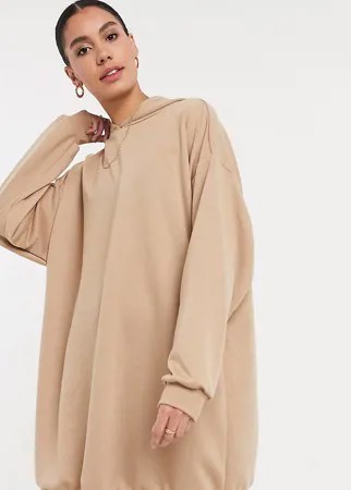 Бежевое короткое платье-худи в стиле oversized ASOS DESIGN Tall-Коричневый