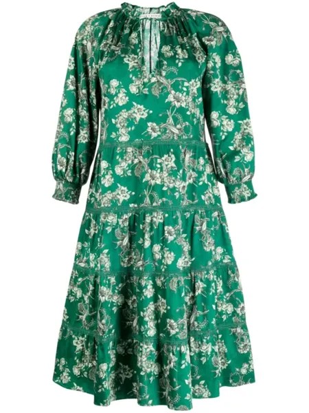 Alice + olivia ярусное платье миди Layla с цветочным принтом, зеленый