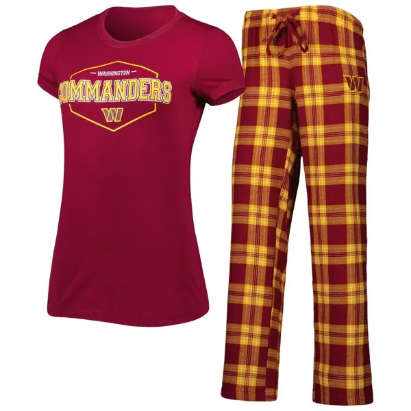 Женский спортивный комплект для сна, бордовый/золотой Washington Commanders, футболка со значком больших размеров и брюки