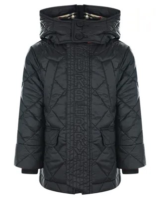 Черная стеганая куртка с капюшоном Burberry детская