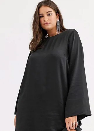 Свободное атласное платье мини с длинными рукавами ASOS DESIGN Curve-Черный