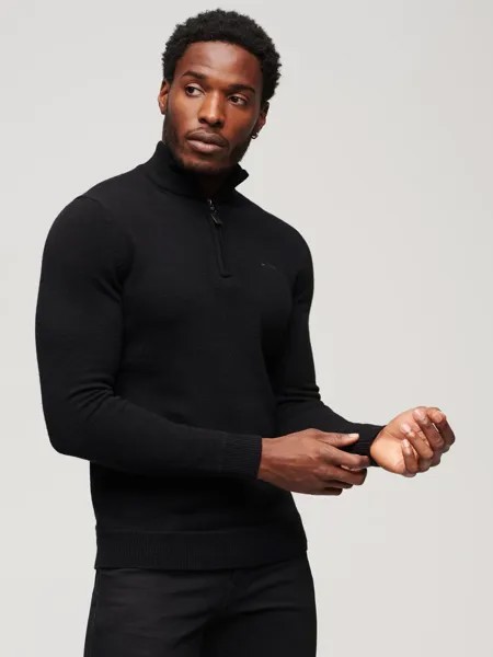 Вязаный джемпер на пуговицах Essential с вышивкой на пуговицах Superdry, черный
