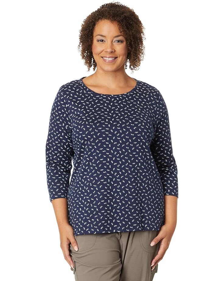 Футболка L.L.Bean Plus Size Pima Cotton Shaped Jewelneck, цвет Classic Navy Ditsy Floral