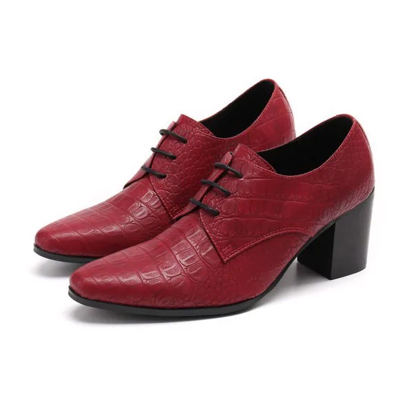 Туфли-оксфорды мужские классические, натуральная кожа, змеиная кожа, на шнуровке, высокий каблук 7 см, классические, красные коричневые