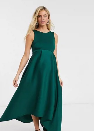 Платье мидакси для выпускного с ассиметричным подолом хвойно-зеленого цвета True Violet Maternity-Зеленый
