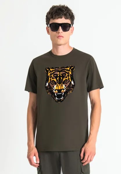Футболка с принтом Regular-Fit T-Shirt With Tiger Print Antony Morato, цвет dark army