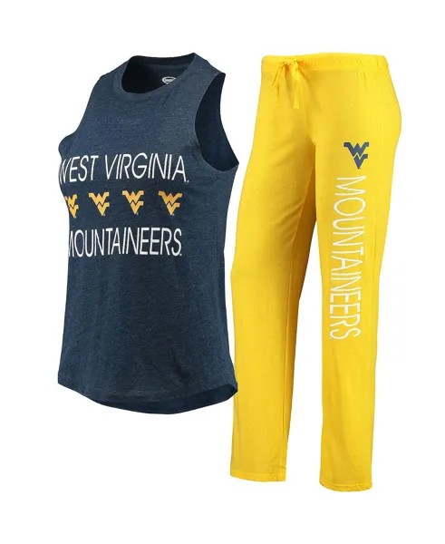 Женский комплект для сна из майки и брюк золотистого и темно-синего цвета West Virginia Mountaineers Concepts Sport