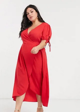 Красное платье миди с запахом AX Paris Plus-Красный