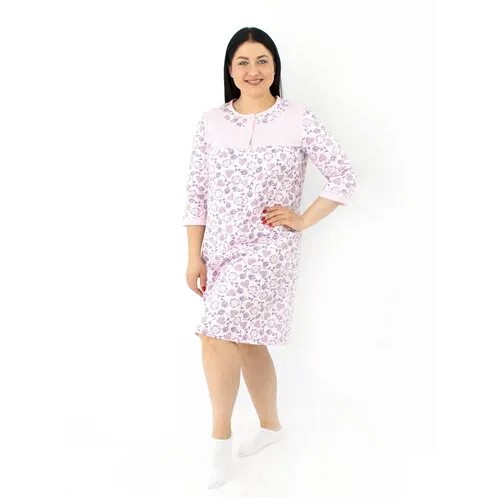 Сорочка женская утепленная Impresa / сорочка из футера, цв. розовый рис. сердце, 58