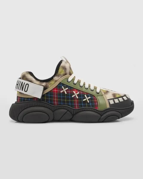 Мужские кроссовки в смешанной технике с фотокнигой Moschino, цвет Multi