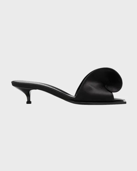 Скульптурные шелковые шлепанцы на каблуке-рюмочке Alexander McQueen, цвет Black