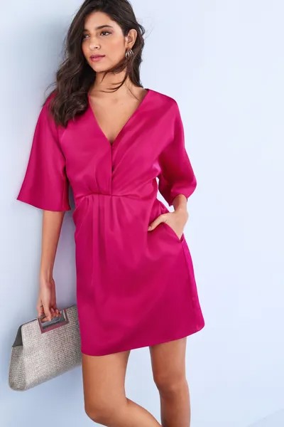 Атласное платье мини с драпировкой Next, розовый