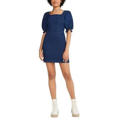 Женское синее мини-платье с короткими рукавами-буфами Betsey Johnson 0 BHFO 4037