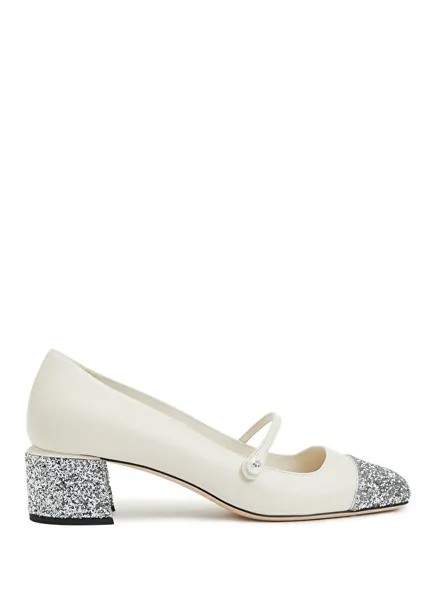 Серебряные женские кожаные туфли на каблуке Jimmy Choo, экрю