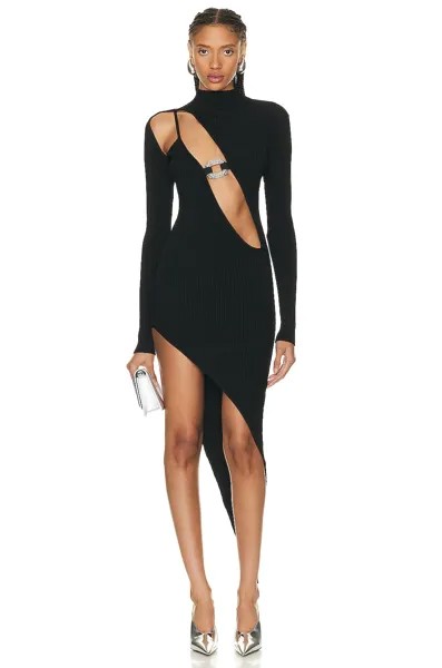 Платье David Koma Crystal Buckle Cutout Asymmetrical Knit, цвет Black & Silver