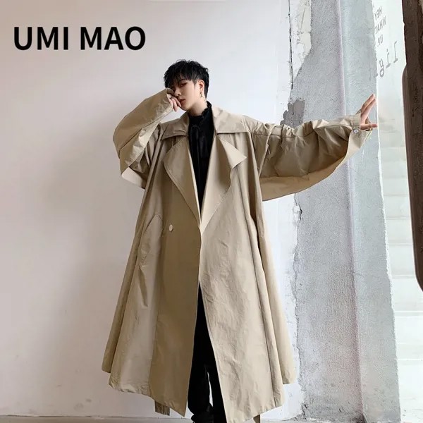 Модный тренчкот UMI MAO Yamamoto темная нишевая ретро большие лацканы рукава летучая мышь Длинный средней длины тренчкот для мужчин женщин Y2K