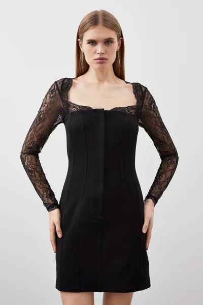 Мини-платье из джерси с понте и кружевом Karen Millen, черный