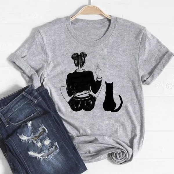 Tee Top Fashion T Shirt Cat Pet Lovely Style 90s Sweet Clothing Casual Short Sleeve Women Print Lady Женская графическая футболка