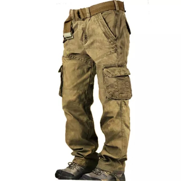 Мужские уличные тактические штаны с несколькими карманами из потертого хлопка в винтажном стиле